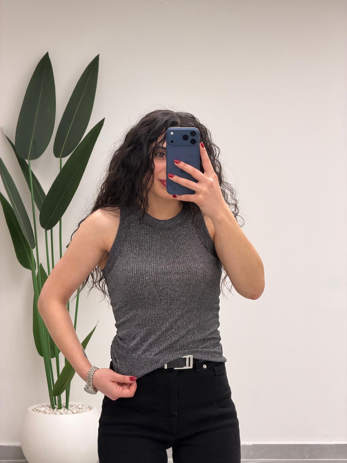 Simli Halter Yaka Atlet Antrasit