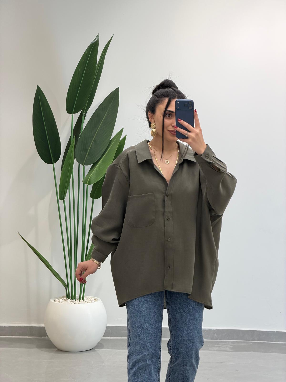 Premium Oversize Tensel Gömlek Haki