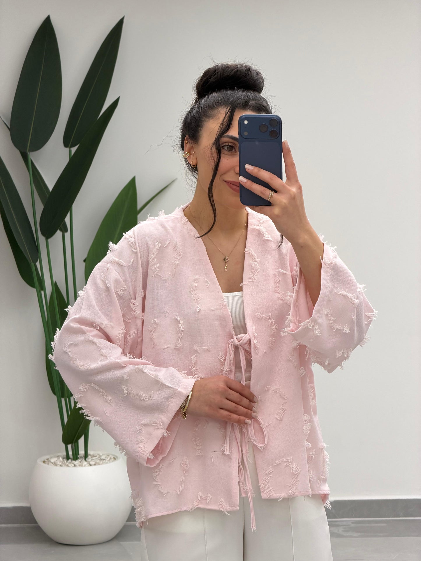 Püskül Detay Bağlamalı Gömlek Pembe