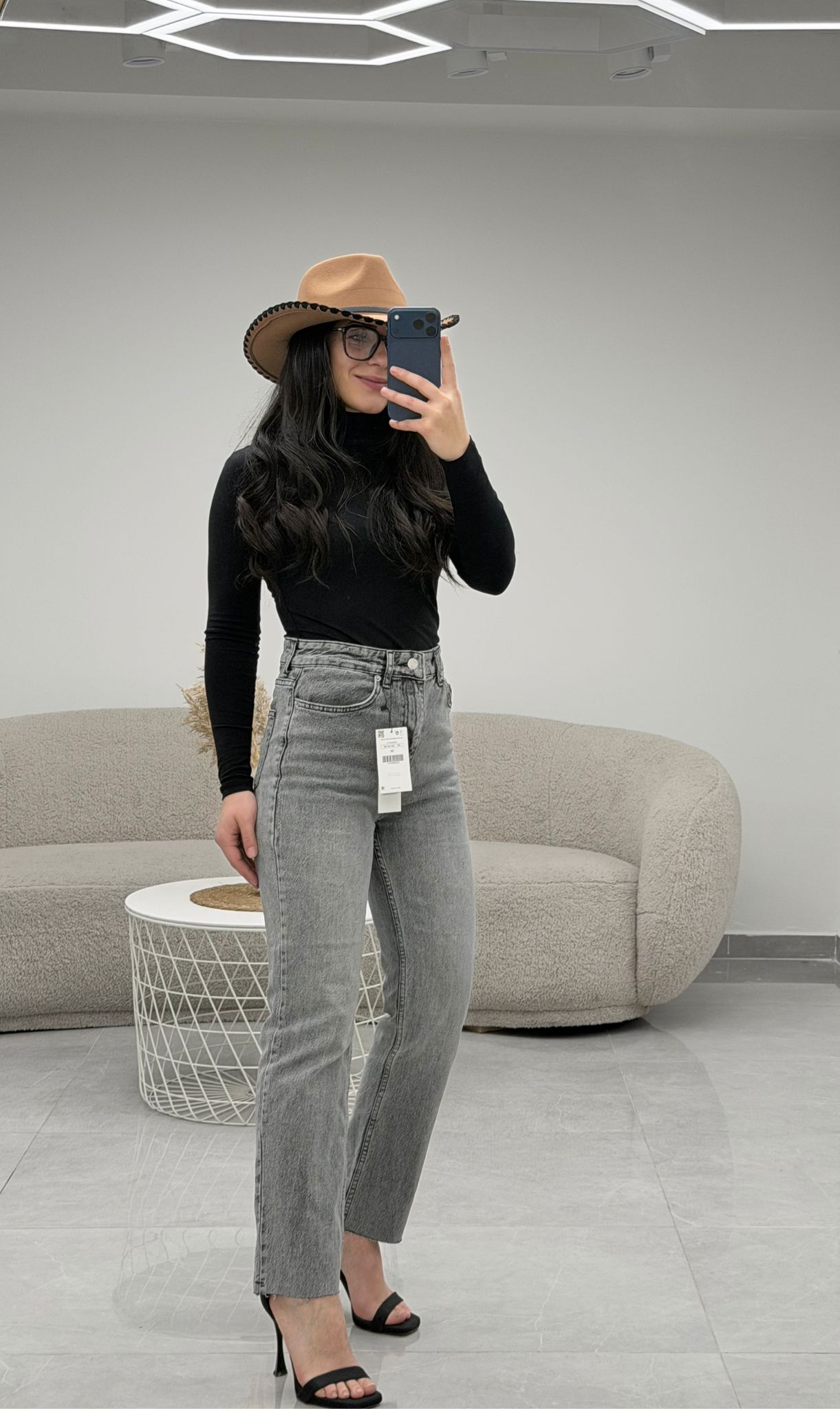 Premium Kalite Paçası Kesik Boyfit Jean Açık Gri