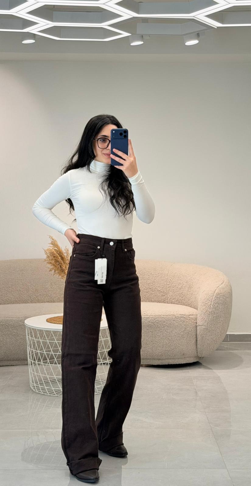 Premium Seri Bol Paça Yüksek Bel Jean Acı Kahve