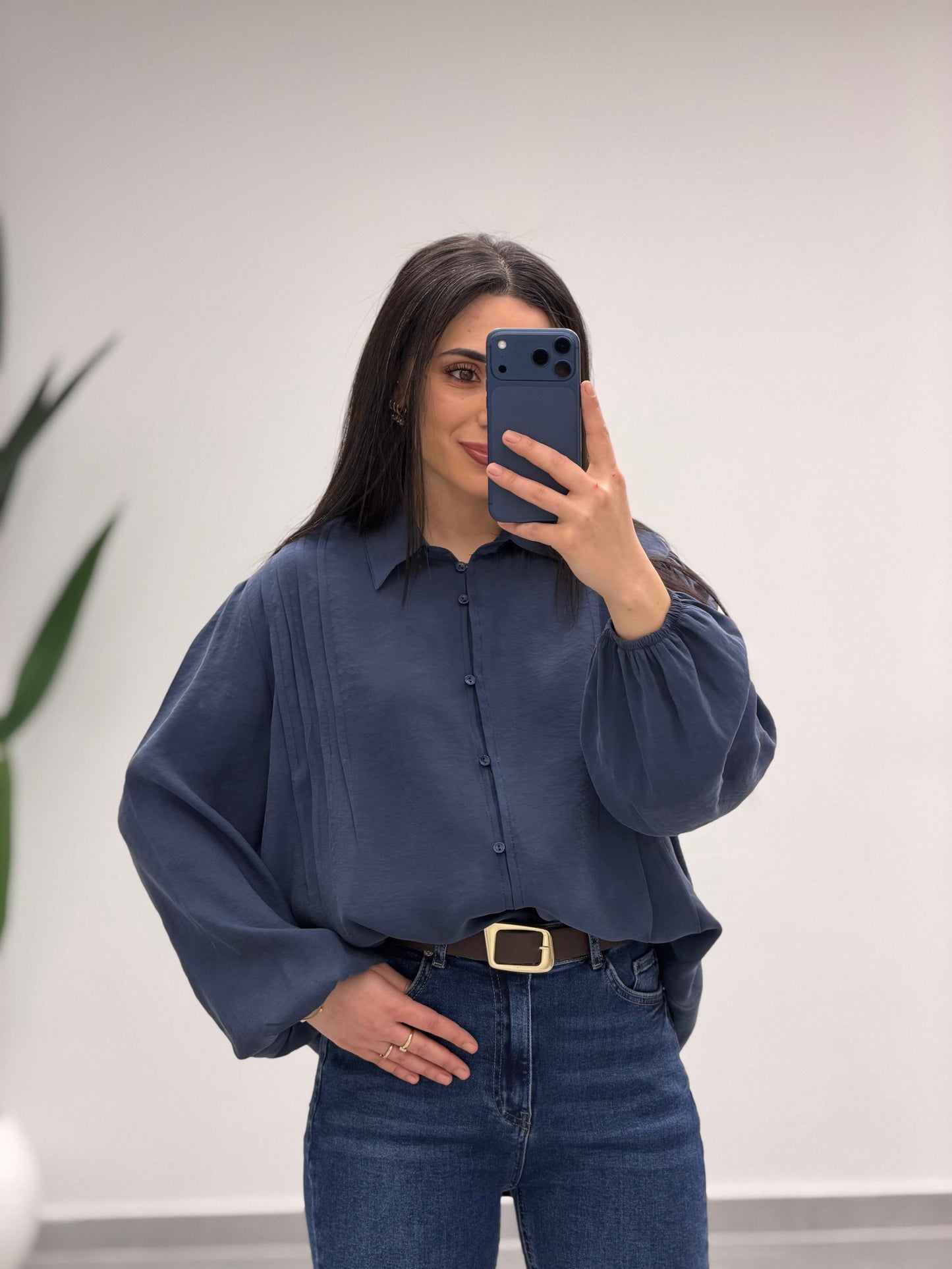 Pens Detaylı Düğme Kapama Gömlek Lacivert