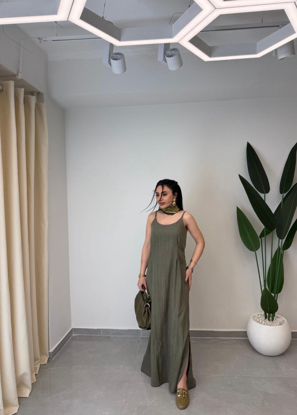 Gömlekli Askılı Elbise Takım Haki