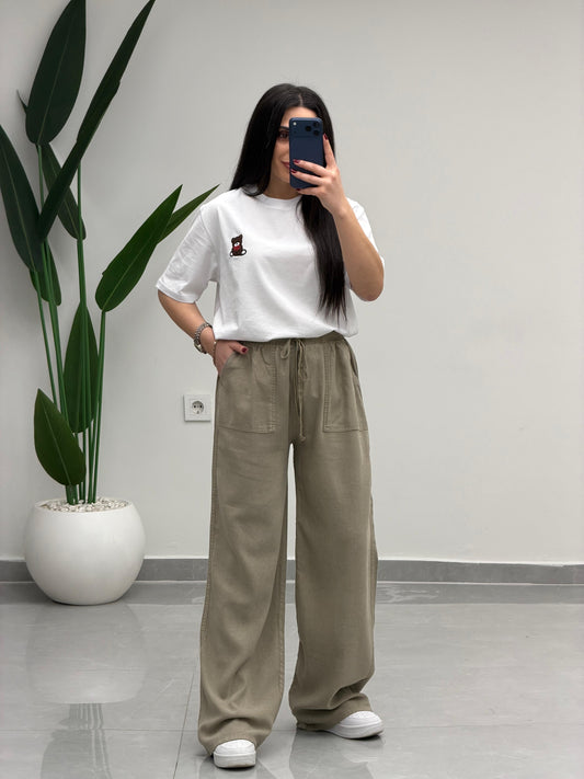 Bol Paça Yüksek Bel Tensel Palazzo Pantolon Antik Vizon