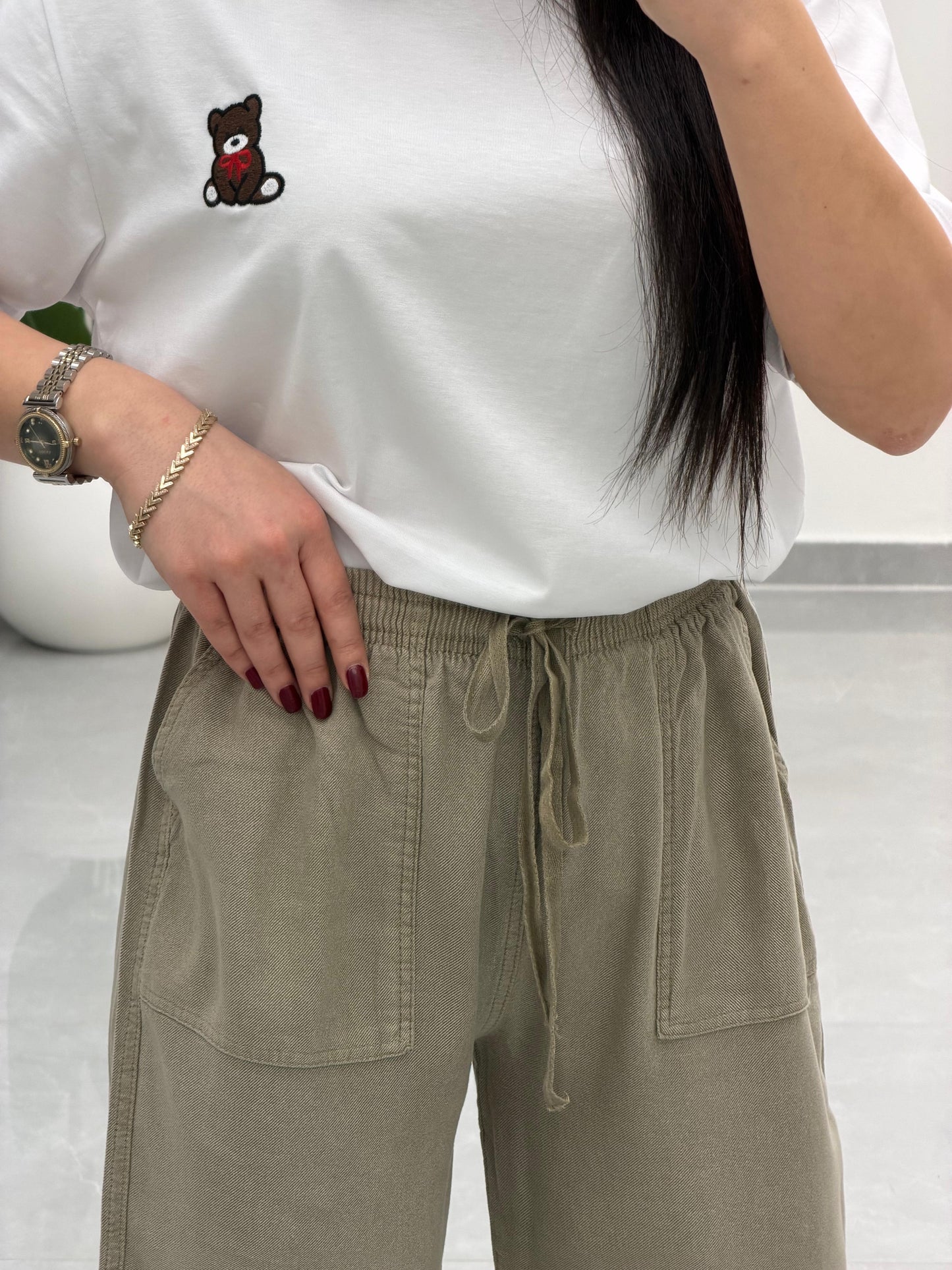 Bol Paça Yüksek Bel Tensel Palazzo Pantolon Antik Vizon