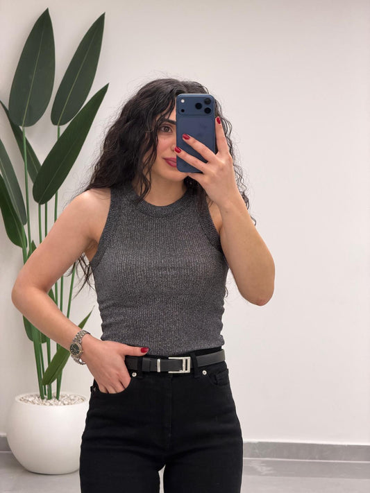 Simli Halter Yaka Atlet Antrasit