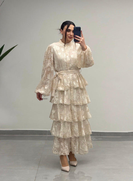 Kat Kat Volanlı Elbise Bej