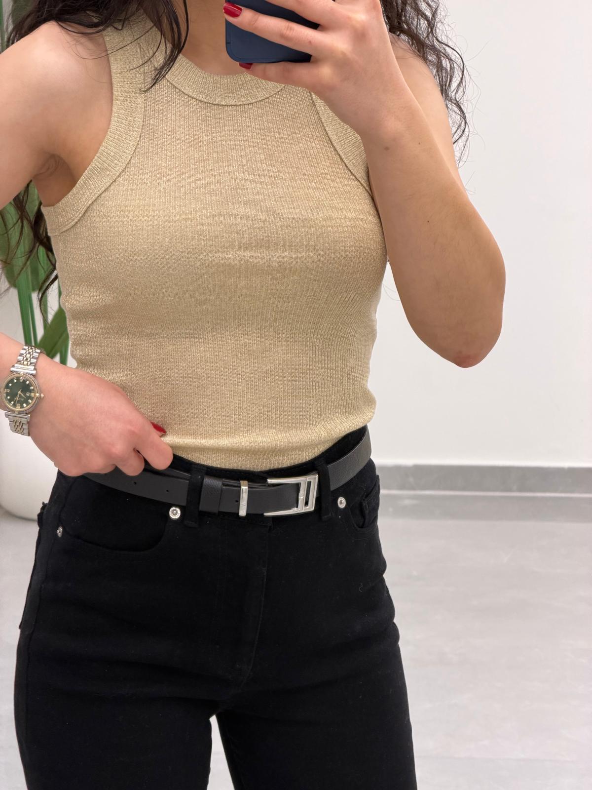 Simli Halter Yaka Atlet Bej