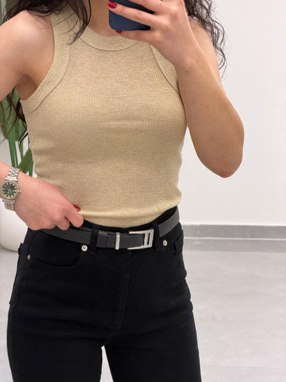 Simli Halter Yaka Atlet Bej