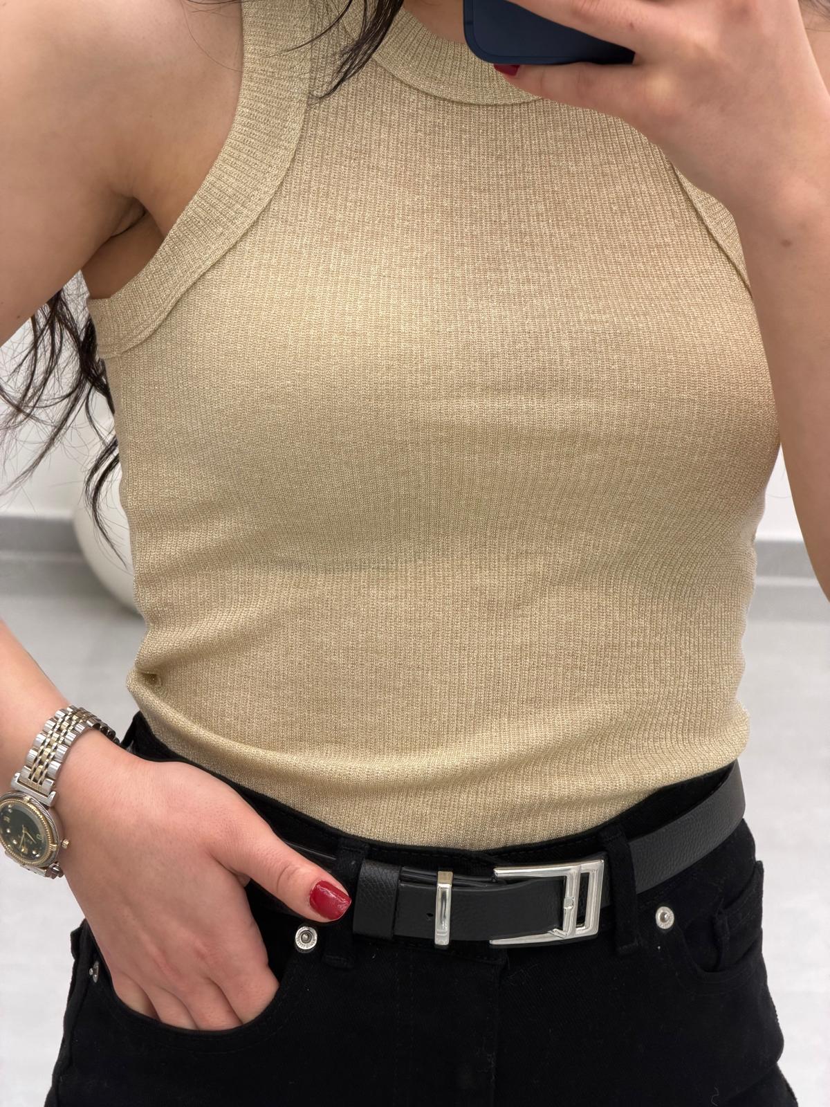 Simli Halter Yaka Atlet Bej