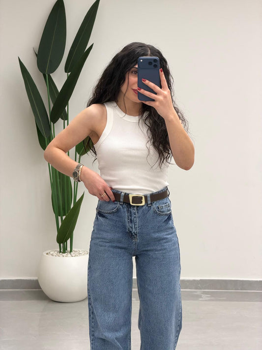 Halter Yaka Fitilli Atlet Beyaz