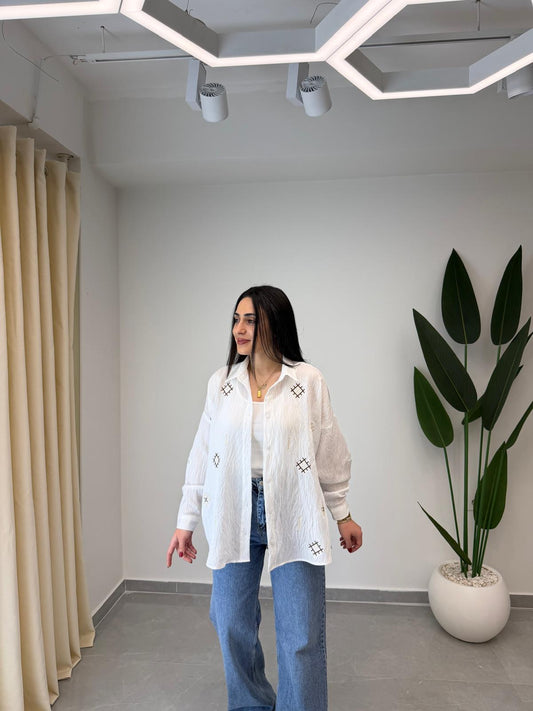 Nakışlı Oversize Yazlık Gömlek
