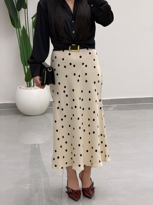 Puantiye Desenli Saten Etek Krem