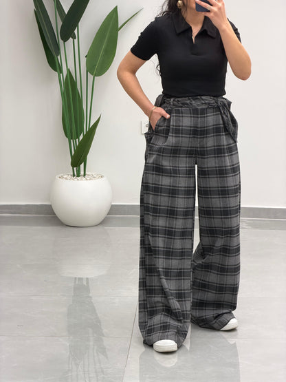 Fular Detaylı Marka Model Ekose Pantolon Gri