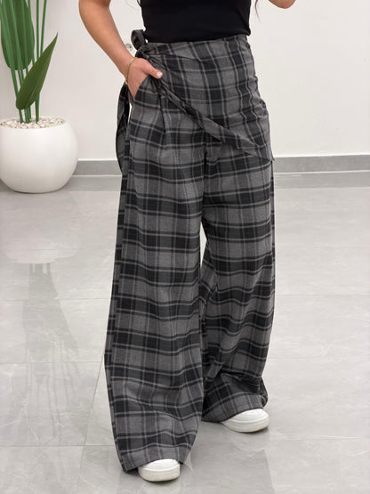 Fular Detaylı Marka Model Ekose Pantolon Gri