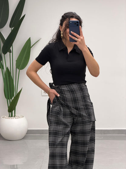 Fular Detaylı Marka Model Ekose Pantolon Gri