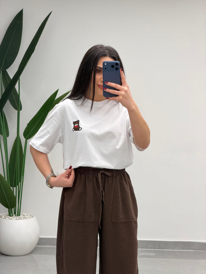 Bol Paça Yüksek Bel Tensel Palazzo Pantolon Kahve