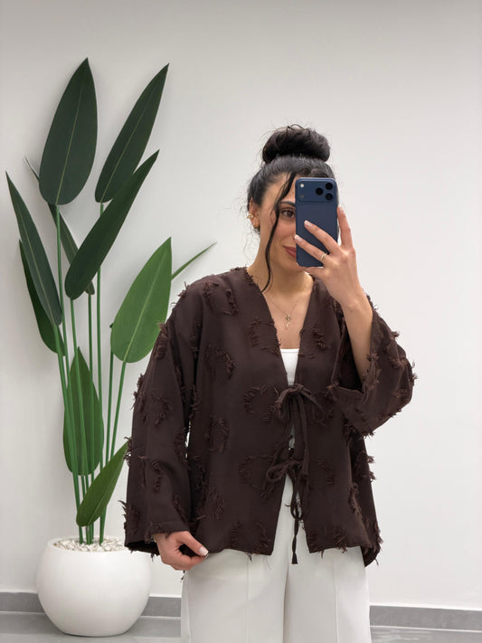 Püskül Detay Bağlamalı Gömlek Kahve