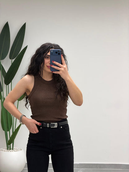 Simli Halter Yaka Atlet Kahve