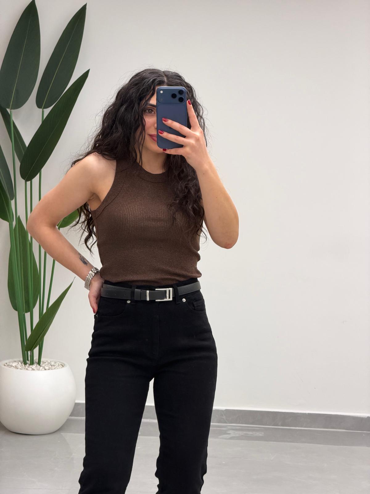 Simli Halter Yaka Atlet Kahve