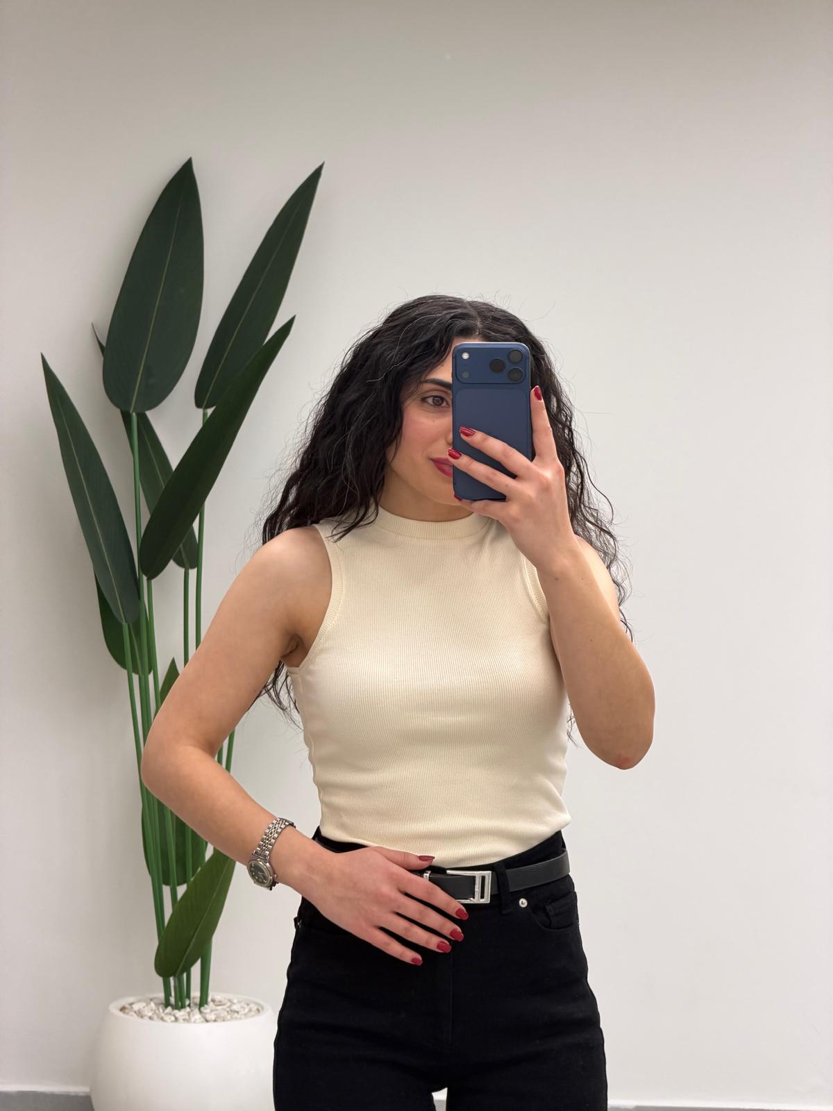 Premium Doku Fitilli Atlet Krem