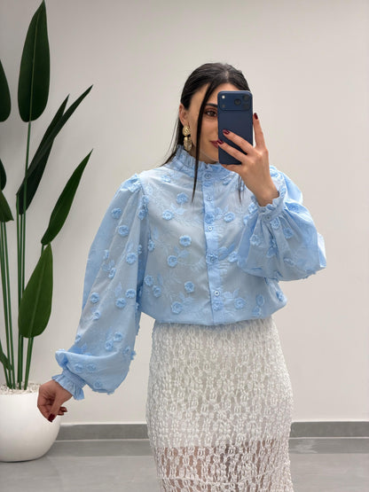 Çiçek Desen Gömlek Mavi
