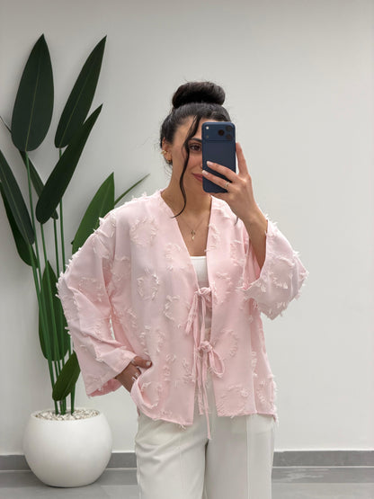 Püskül Detay Bağlamalı Gömlek Pembe