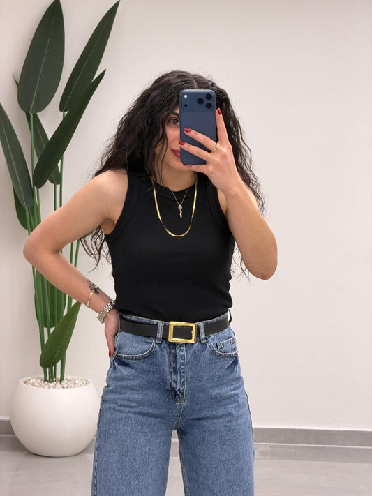 Halter Yaka Fitilli Atlet Siyah