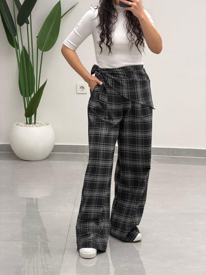 Fular Detaylı Marka Model Ekose Pantolon Siyah