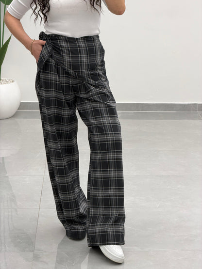 Fular Detaylı Marka Model Ekose Pantolon Siyah