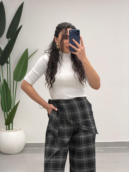 Fular Detaylı Marka Model Ekose Pantolon Siyah