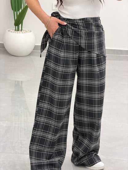 Fular Detaylı Marka Model Ekose Pantolon Siyah