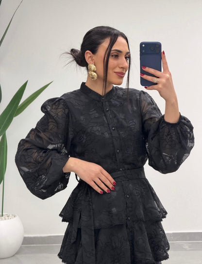 Kat Kat Volanlı Elbise Siyah