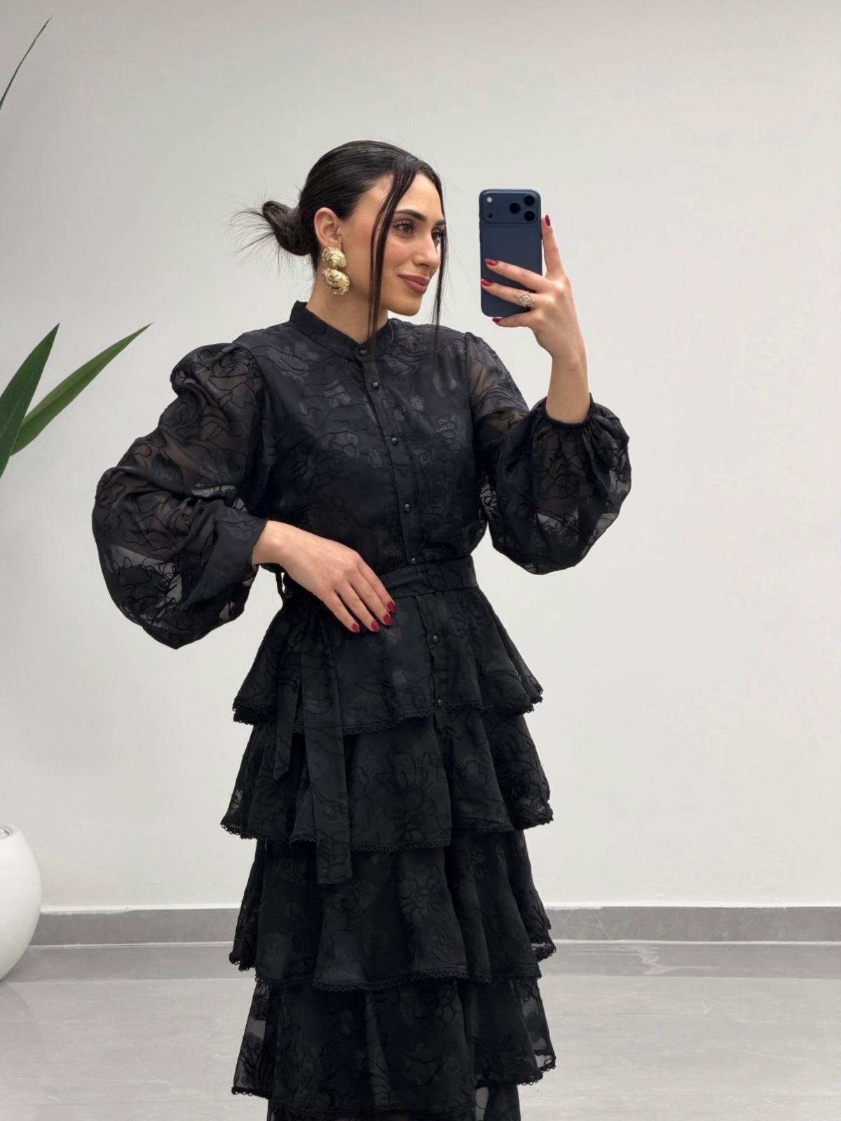 Kat Kat Volanlı Elbise Siyah