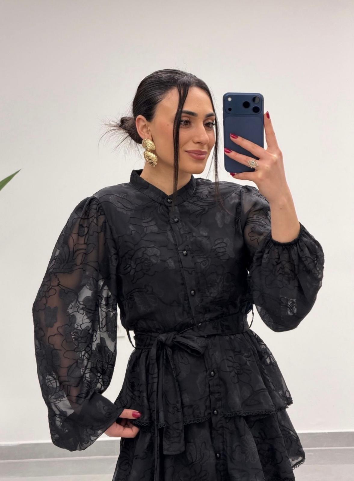 Kat Kat Volanlı Elbise Siyah