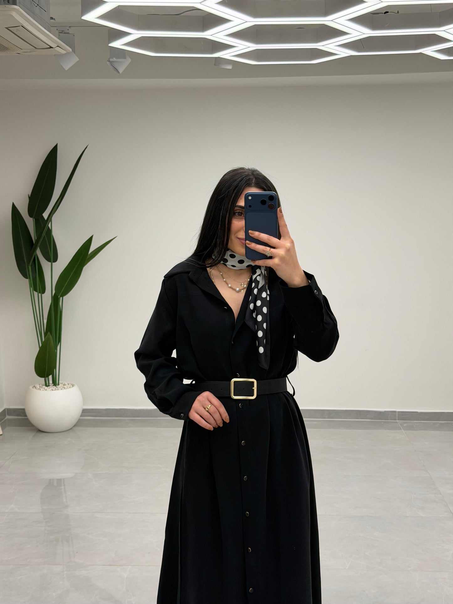 Tensel Kemerli Gömlek Elbise Siyah