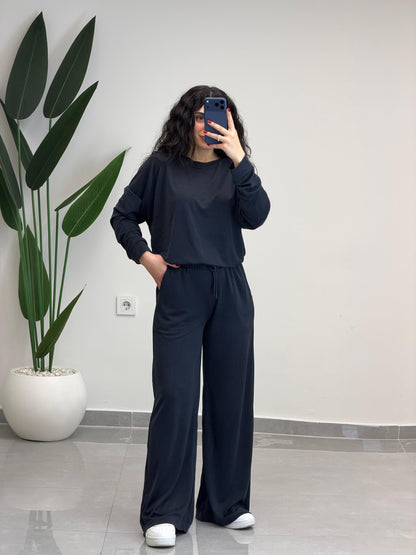 Modal Kumaş Sweat-Pantolon Takım Lacivert