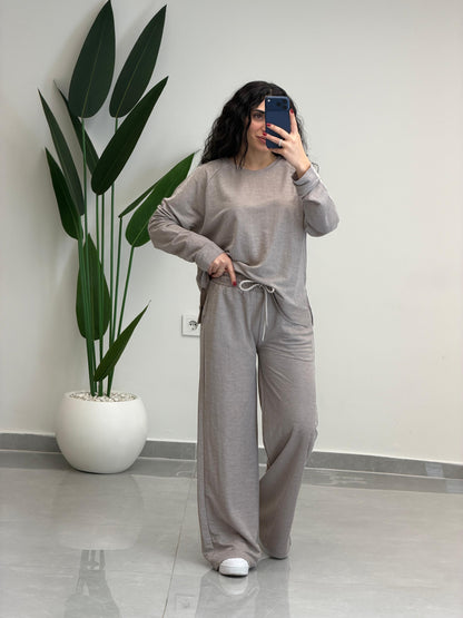 Modal Kumaş Sweat-Pantolon Takım Bej