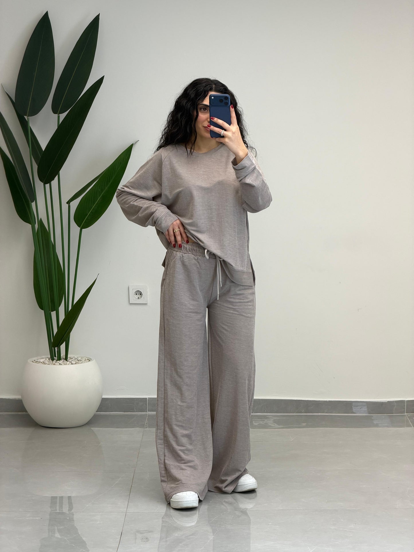 Modal Kumaş Sweat-Pantolon Takım Bej