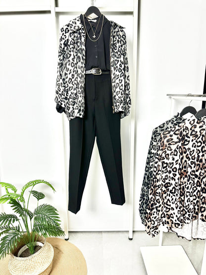 FERMUARLI LEOPAR DESENLİ SATEN GÖMLEK