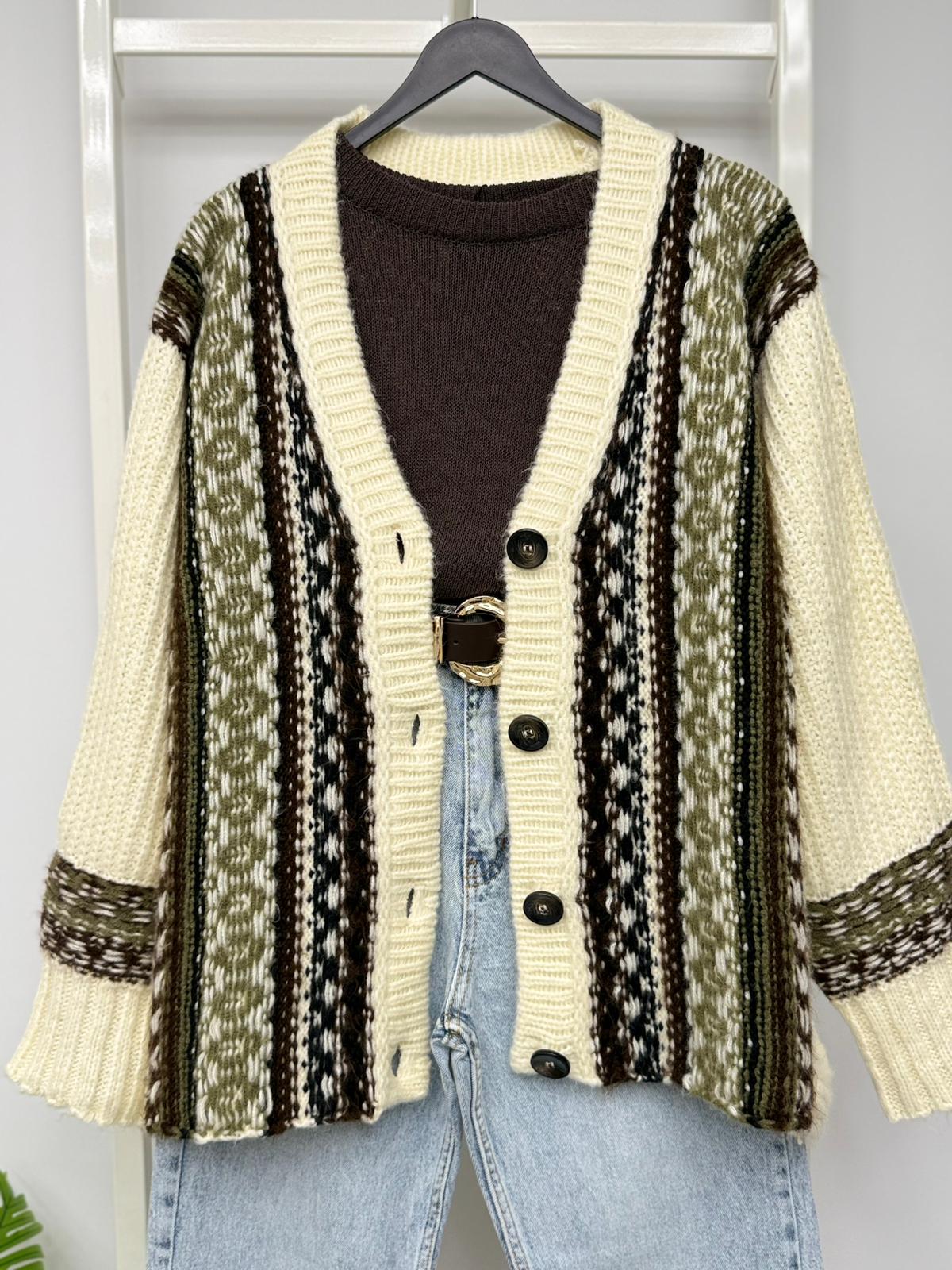 ETNİK DESENLİ TRİKO  HIRKA