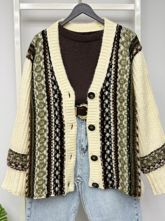 ETNİK DESENLİ TRİKO  HIRKA