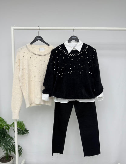 TAŞ DETAYLI TRİKO KAZAK