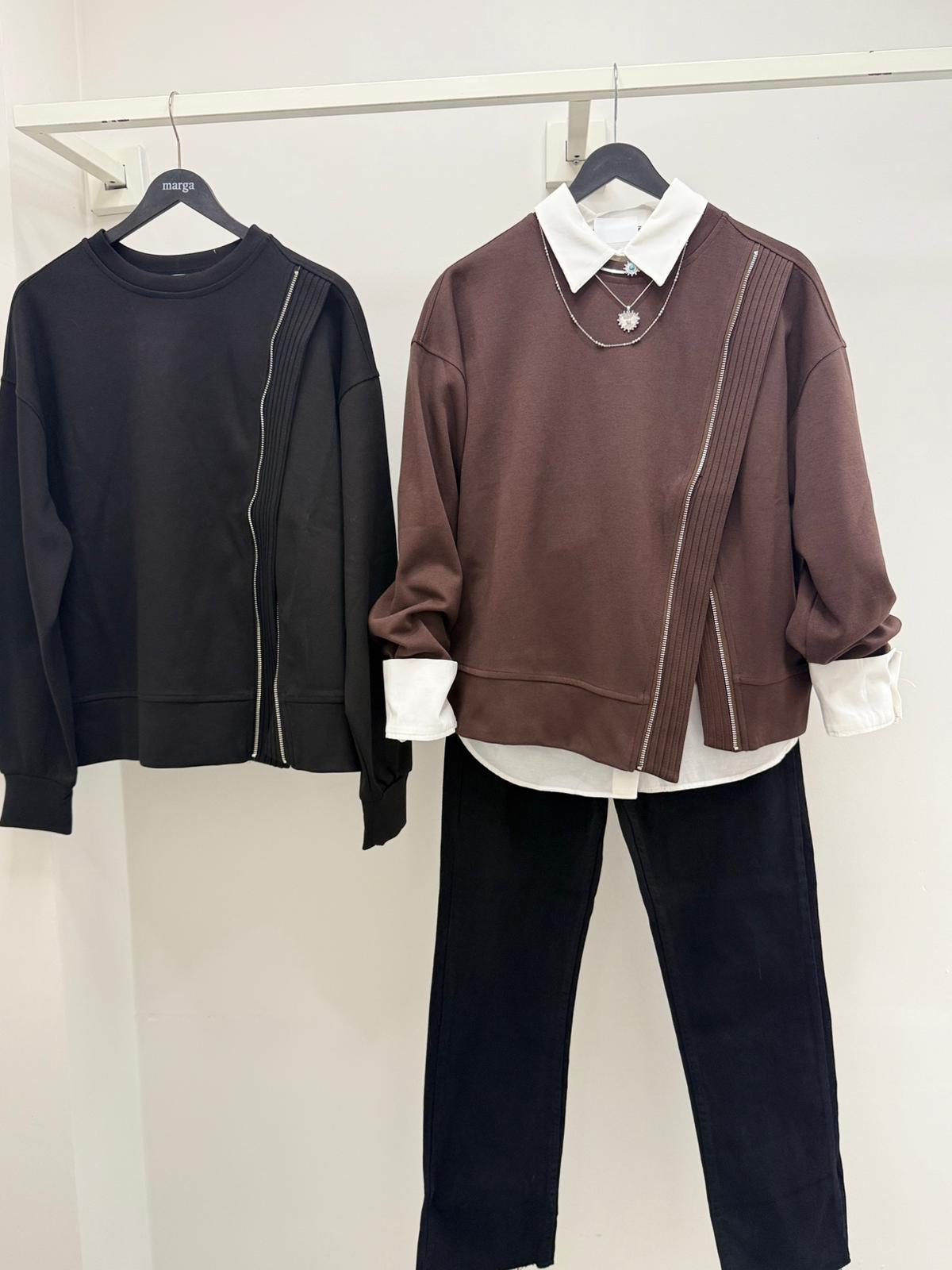 Asimetrik Fermuar Detaylı sweat