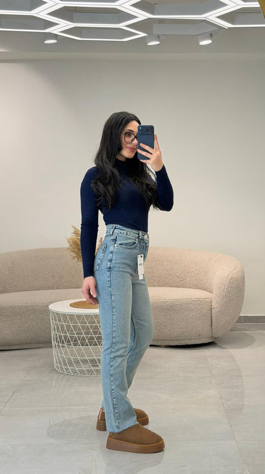 Premium Kalite Paçası Kesik Boyfit Jean Yıkamalı Mavi