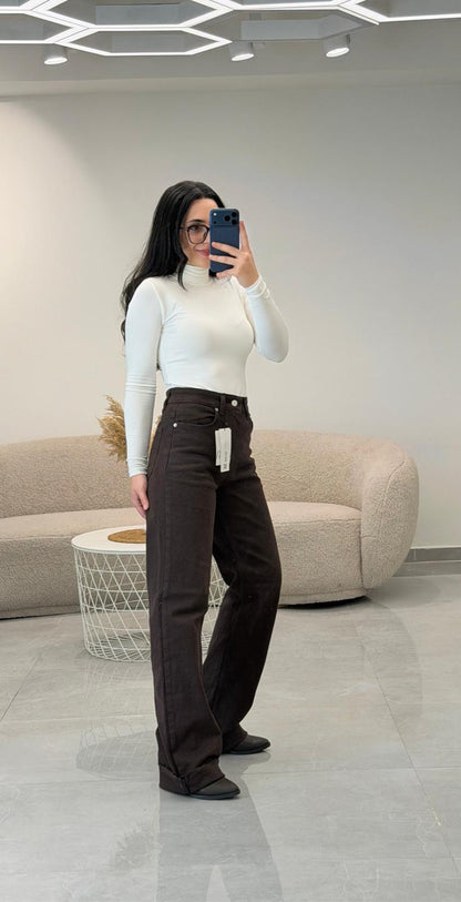 Premium Seri Bol Paça Yüksek Bel Jean Acı Kahve