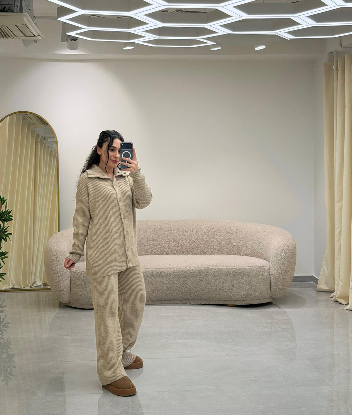 Boğazlı Triko Takım Sütlü Kahve