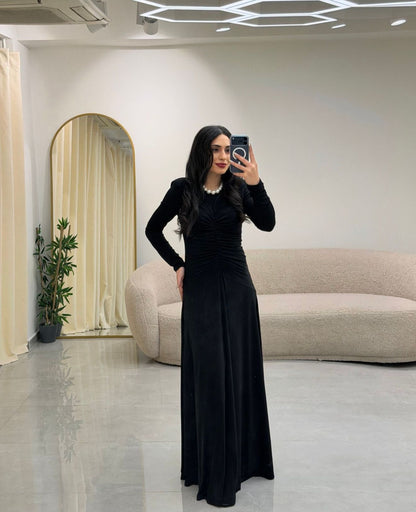 Bel Büzgülü Elbise Siyah