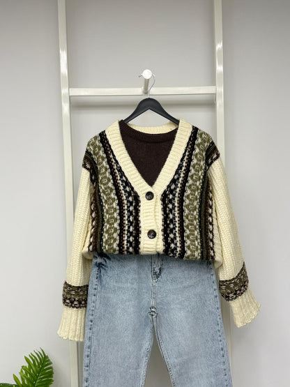 ETNİK DESENLİ TRİKO  HIRKA