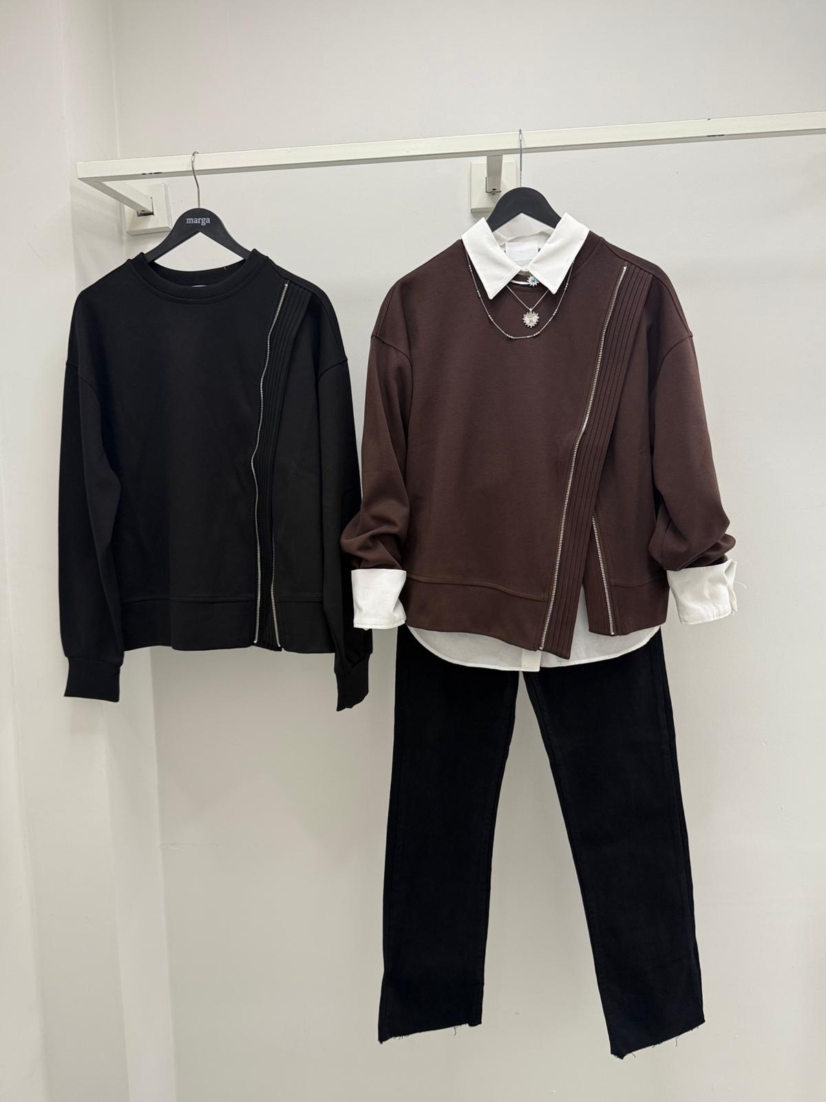 Asimetrik Fermuar Detaylı sweat